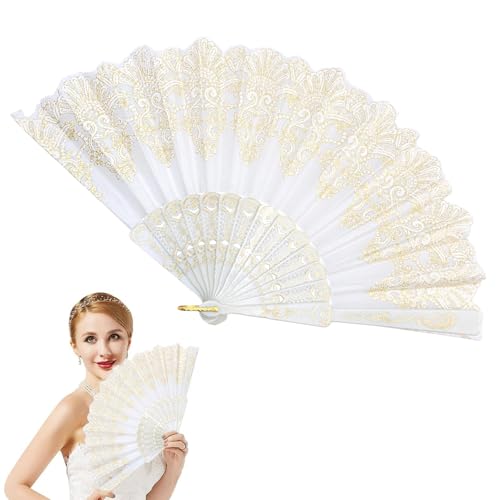 BelleVive Faltbarer Fächer, chinesischer Handfächer, Handfächer für Frauen, faltbar, groß, handgefertigt, tragbar für den Sommer, Tanzen, Cosplay, Party, Hochzeit, Kirchentanzen (Weiß) von BelleVive