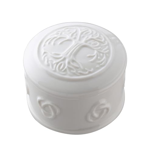Belleek Kleine Schmuckschatulle mit Baum des Lebens, handgefertigt, dekorative Aufbewahrung, Porzellan, Kleeblatt, irisches Dekor, 8,1 cm D x 6,3 cm H, Weiß Belleek Kleine Schmuckschatulle mit Baum des Lebens, handgefertigt, dekorative Aufbewahrung, Porzellan, Kleeblatt, irisches Dekor, 8,1 cm D x 6,3 cm H, Weiß von Belleek