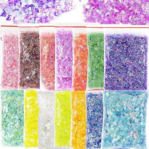 Bellelfin Grobe Glitzerflocken, 14 unregelmäßige Farben, irisierende Glitzerflocken für Epoxidharz / Gläser / Limette, Nageldekoration mit Pailletten (irisierende Flocken ) von Bellelfin