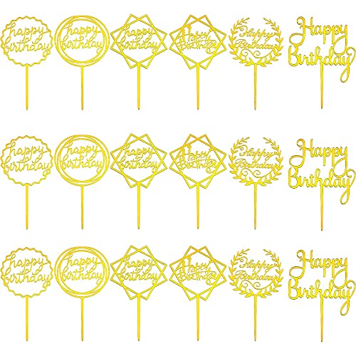 18 Stück Goldenes Happy Birthday Tortendeko Set Acryl Glitter Caketopper Gold Geburtstag Dekoration Topper Acryl Glitter Cupcake Topper für Geburtstagspartys Dekoration Tortendeko von Belugsin