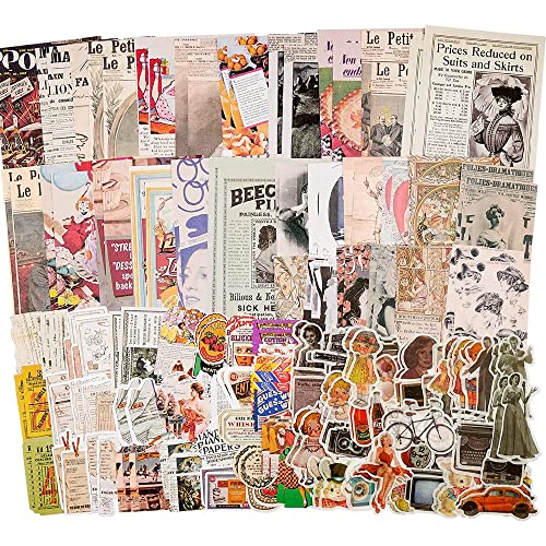 200 Stück Scrapbook Zubehor Sticker 120 Vintage Bastelpapier und 80 Washi Sticker Retro Aufkleber Stickers Aesthetic Scrapbooking Zubehör Set Vintage Sticker für DIY Bullet Journal Zubehör von Belugsin