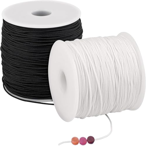 Belvanr 2 Rollen 1mm *100m Perlenschnur,Elastische Schnur Gummiband für Armbänder, Nylonschnur für Armbänder, für DIY Schmuckherstellung Bastelarbeiten (Schwarz,Weiß) von Belvanr