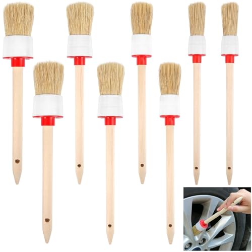Belvanr 8 Stück 20mm/25mm/30mm/35mm Pinsel Rund Borstenpinsel,Ringpinsel Set,Rundpinsel Ringpinsel,Holz Rundpinsel Naturborstenpinsel,für Autoreinigung Innenraumreiniger Streichen Von Wänden Möbeln von Belvanr