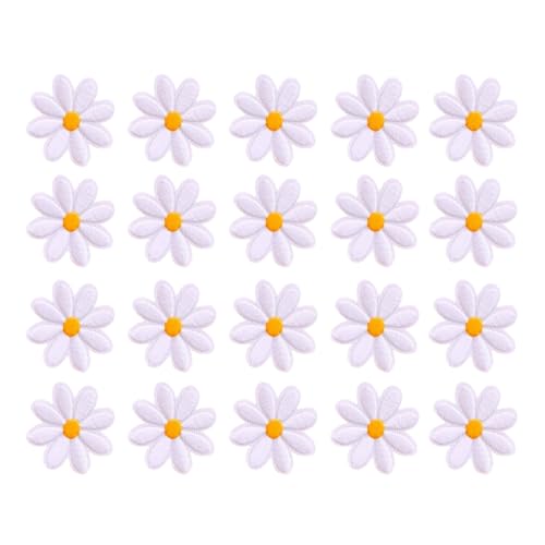 Belvanr Gänseblümchen Blume Patch 20 Stück Patches Gänseblümchen Flicken zum Aufbügeln Bestickte Aufnäher Gänseblümchen-Applikation zum Aufbügeln Exquisite Stickerei Aufnäher Nähen Aufnäher von Belvanr