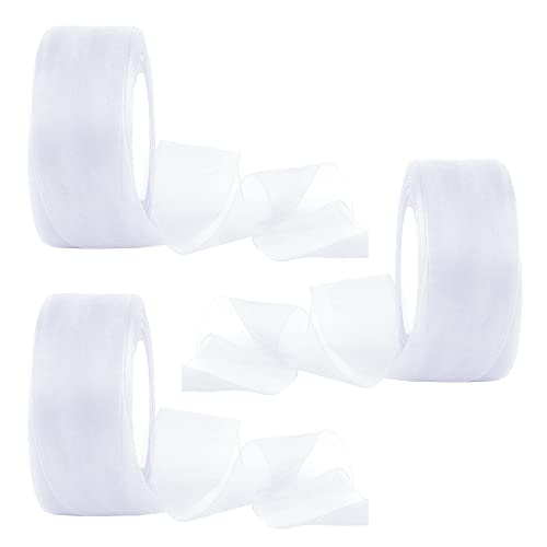 Belvanr Organza Bänder 3 Stück Organzaband Organza Satinband Weiß Geschenkband Organza Schleifenband Kuchenband Tüllband Blumenklebeband für Hochzeit Party Dekorationen,4cm*45m,(Weiß) von Belvanr