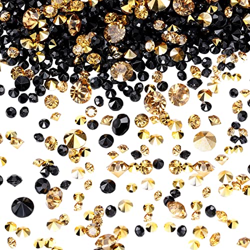 10000 transparente Streukristalle für Hochzeitstisch, Acryl, Diamanten, Strasssteine für Tischdekoration, Hochzeit, Brautparty, Dekorationen, Vasenperlen (Gold, Schwarz, 3 mm, 4 mm, 6 mm) von Bememo