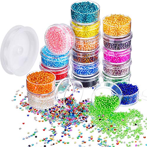 16000 Stücke Glas Rocailles 20 Farben 2 mm Silber Gefüttert Pony Perlen Tiny Spacer Perlen in Container Box mit 18 m Elastischen Crystal String Cord von Bememo