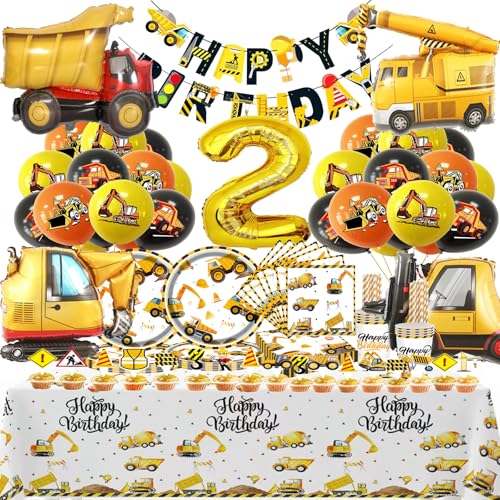 Bemoseng Bagger Deko Kindergeburtstag 2, Baustelle Partygeschirr, Luftballons, Pappteller, Pappbecher für Kinder Geburtstag Party (20 Gäste) von Bemoseng