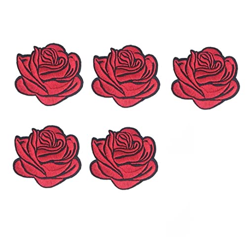 5 Stücke Rote Rosen Patch Aufkleber Eisen Tuch Patch Dekoration Blumen Stickerei Applique Kleidung Zubehör von Bemvp