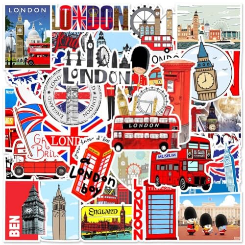 50 Stück Britische London Ästhetische Aufkleber, Wasserdichte Aufkleber Für Wasserflasche, Laptop, Gitarre, Koffer, Skateboard, Graffiti-aufkleber von Bemvp