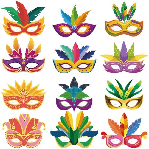 Bemvp 12 Stück Karneval-Maske, Karneval, Papiermaske, Maskerade, Party-Brillen Für Halloween, Brasilien, Karneval, Party-zubehör von Bemvp