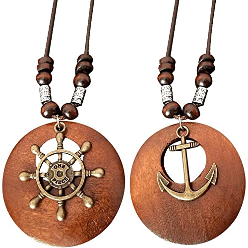 Bemvp 2 Stück Lederband-Halskette, Mehrschichtige Halskette Holzanhänger, Vintage-schmuck, Stil, Pullover-Halskette Für Damen Und Herren von Bemvp