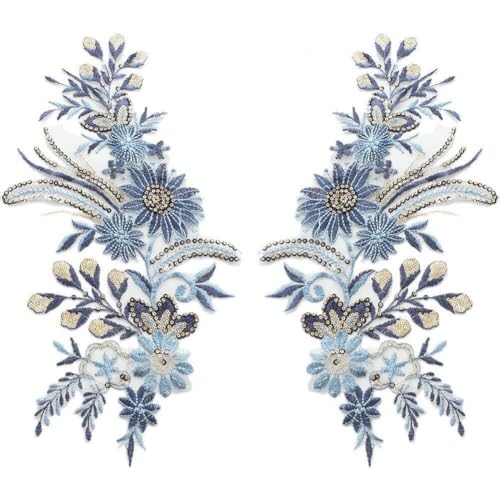 Blauer Pailletten-Blumen-Spitzenstoff, Bestickte Kleid-Applikationen, Kragen, Netz, Zum Aufnähen, Für Hochzeitsdekoration, Kleid, DIY von Bemvp