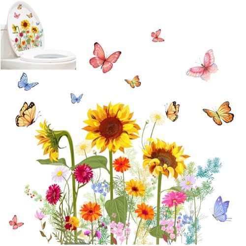 Sonnenblumen-aufkleber, 3d-sonnenblumen-toilettendeckel-aufkleber, Wasserdicht, Schmetterlings-blumen-wandaufkleber, Abnehmbare Wandkunst Für Schlafzimmer, Wohnzimmer, Badezimmer von Bemvp
