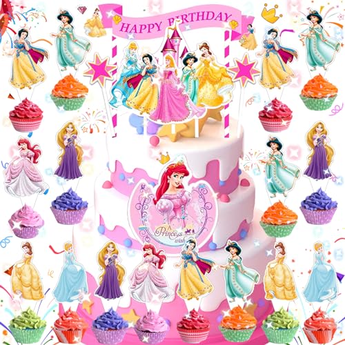 Benaton 30 Stück Prinzessinnen Cake Toppers, Tortendeko Geburtstag Mädchen Prinzessin, Rosa Prinzessin Mädchen Cupcake Topper, Prinzessin Figuren Kuchen Toppers, für Kinder Party, Babyparty von Benaton