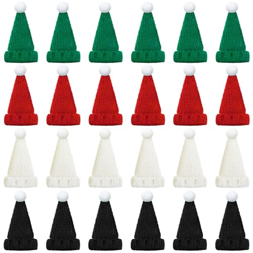 Bencailor Mini-Weihnachtsmannmützen zum Basteln, kleine Weihnachtsmütze, kleine Schneemannmütze, Weinflaschenabdeckung, Weihnachtspuppe, Tisch, 24 Stück von Bencailor