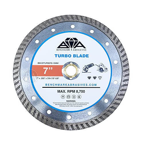 Benchmark Abrasives 17,8 cm heißgepresste gesinterte Turbo-Diamantklinge für Winkelschleifer mit Stahlkern zum Schneiden von Ziegel, Keramik, Fliesen, Granit, Marmor, 17,8 cm Kreissäge, Beton von Benchmark Abrasives