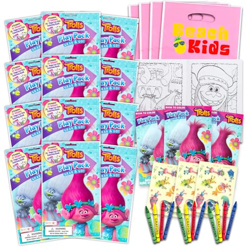 Set mit 15 Trolls Spielpackungen, lustige Partygeschenke, Malbücher, Buntstifte, Sticker von Bendon