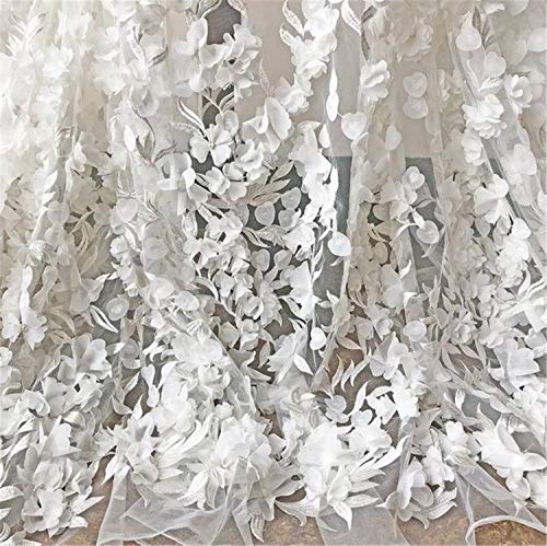 3D-Blumen-Brautschmuck, bestickt, Spitzenstoff, Blütenstoff, für Gaze, Kostüm, Ballrock, Nähen, Spitze, 129,5 cm breit, gebrochenes weiß, Sample (10x10 cm) von Bene Omnia