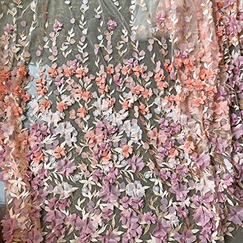 3D-Blumen-Brautschmuck, bestickt, Spitzenstoff, Blütenstoff, für Gaze, Kostüm, Ballrock, Nähen, Spitze, 129,5 cm breit, pfirsich, Sample (10x10 cm) von Bene Omnia