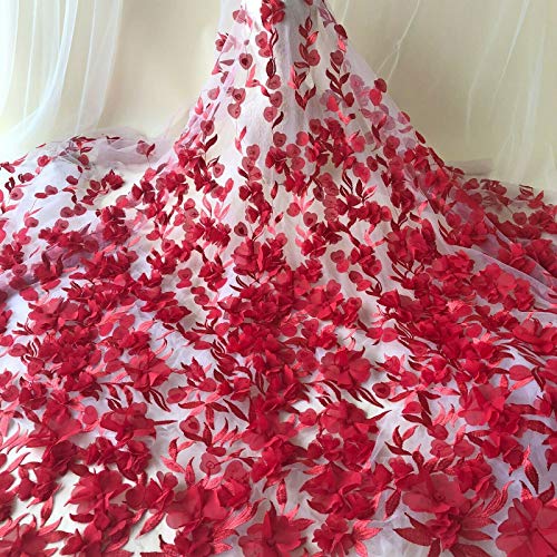 3D-Blumen-Brautschmuck, bestickt, Spitzenstoff, Blütenstoff, für Gaze, Kostüm, Ballrock, Nähen, Spitze, 129,5 cm breit, rot, Sample (10x10 cm) von Bene Omnia