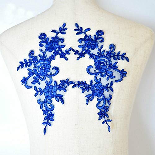 Bene Omnia Königsblau Florale Applikation, 25 x 12 cm, 1 Paar, Blumenspitze, Kordelstickerei, Paillettenaufnäher, Hochzeitskleid, Brautschmuck, Bastelprojekte von Bene Omnia