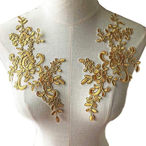 Spiegel-Paar mit Kordelstickerei, florale Spitze, Pailletten, für Brautkleid, Handwerksprojekte (Gold) von Bene Omnia