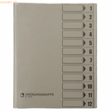 Bene Ordnungsmappe 83800GR DIN A4 12 Fächer grau von Bene