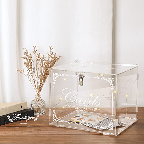 Benjia Acryl Hochzeitskartenbox Geldpost Geschenkbox Halter, klare Kartenbox große Briefumschlagboxen mit Schloss und Schlitz für Empfang Jahrestag Geburtstag Party Babyparty (transparent) von Benjia