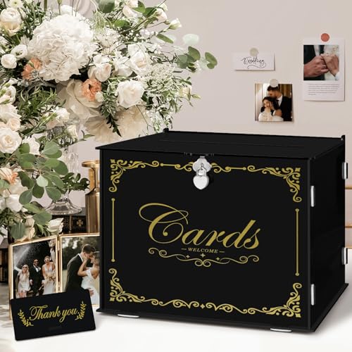 Benjia Hochzeit Kartenbox aus Acryl Hochzeitsbox Geschenkkarten Box, Groß Schwarz Kartenbox Geld Box Briefbox Postbox mit Schloss Schlitz Rezeption Hochzeit Geburtstag Jubiläum Geschenkkartenbox Benjia Hochzeit Kartenbox aus Acryl Hochzeitsbox Geschenkkarten Box, Groß Schwarz Kartenbox Geld Box Briefbox Postbox mit Schloss Schlitz Rezeption Hochzeit Geburtstag Jubiläum Geschenkkartenbox von Benjia