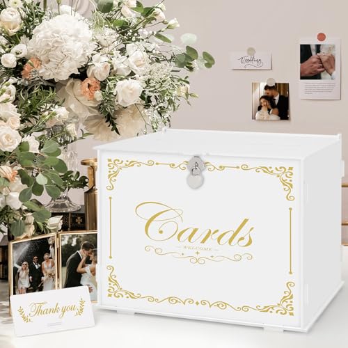 Benjia Weiße Hochzeits-Geschenkkarten-Box mit Schloss und Schlitz, Acryl, Geldpost, Dankeskarten-Box, großer Briefumschlag, Kartenhalter, Boxen für Empfang, Jahrestag, Geburtstag, Party, Braut von Benjia