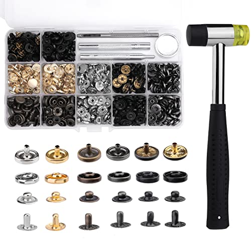 120 Sets Druckknöpfe, Druckknöpfe aus Leder mit Gummihammer, 10 mm Druckknöpfe aus Metall, Druckknöpfe mit kompletten Einstellwerkzeugen, 6 Farben Lederdruckknöpfe für Nähprojekte, Lederhandwerk von Benlay