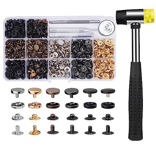 120 Sets von Druckknöpfen, 6 Sets von Crolos Leder mit Gummihammer, 10 mm Metalldruckknöpfe, Druckknöpfe mit kompletten Einstellungswerkzeugen 120 Sets von Druckknöpfen, 6 Sets von Crolos Leder mit Gummihammer, 10 mm Metalldruckknöpfe, Druckknöpfe mit kompletten Einstellungswerkzeugen von Benlay