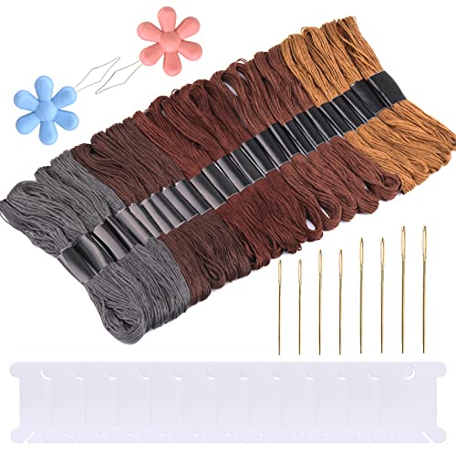 Benlay 25 Stränge Stickgarn set, Braunes Embroidery Thread Mit 12 Garnspulen, 8 Sticknadeln (4 Größen), Stickgarn Zum Weben Von Armbändern Oder garn Für freundschaftsbänder Oder Stickprojekte von Benlay