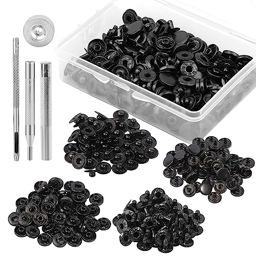 50 Sets von Druckknöpfen, Set mit Druckknöpfen aus Leder, 10 mm, Set mit Druckknöpfen aus schwarzem Metall mit 4 Installationswerkzeugen mit Schnappverschluss zum Nähen von Kleidung 50 Sets von Druckknöpfen, Set mit Druckknöpfen aus Leder, 10 mm, Set mit Druckknöpfen aus schwarzem Metall mit 4 Installationswerkzeugen mit Schnappverschluss zum Nähen von Kleidung von Benlay