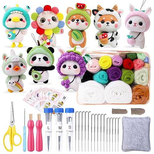 Benlay Nadelfilzset für Anfänger, Wolle Filz Kit für Handwerk Liebhaber Enthält 8-Pcs Tier Anleitung Filzwolle Pad Filznadeln Filzen Basic Tools, Komplette Nadelfilzwerkzeuge und Zubehör von Benlay