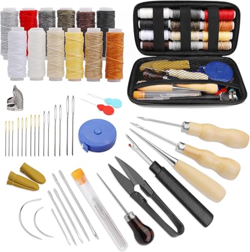 Kit De Couture En Cuir, Kits Et Fournitures D'artisanat Du Cuir Kit D'outils De Travail Du Cuir Avec Aiguilles à Coudre à Grand Chas, Fil Ciré Pour Le Bricolage Du Cuir von Benlay