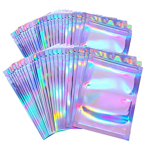 Benoon 100 Stück/Set Klare Holografische Siegelbeutel Wimpern Paket Aufbewahrungsbeutel, Wiederverschließbare Geruchssichere Beutel Flacher Druckverschlussbeutel 6 cm x 10 cm von Benoon