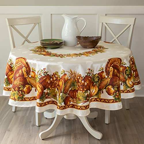 Benson Mills Harvest Splendor Tischdecke, Bedruckt, Stoff, Herbst, Ernte und Erntedankfest, 177,8 cm rund, von Benson Mills