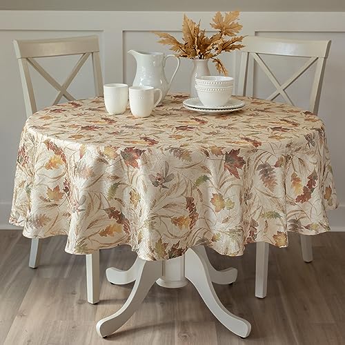 Benson Mills Herbst-Jacquard-Bedruckte Stoff-Tischdecke für Herbst, Ernte und Erntedankfest (Naturblätter, 177,8 cm rund) von Benson Mills