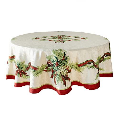 Benson Mills Tischdecke mit Weihnachtsbändern, Bedruckt, für Winter, Urlaub und Weihnachten (177,8 cm rund, Weihnachtsbänder) von Benson Mills