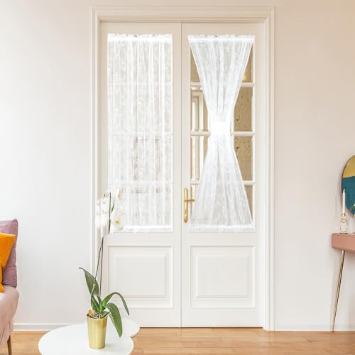 Bentrilisa 2 Stück Spitzenvorhang für französische Türen, Blumenmuster, strukturiert, Voile, halbtransparent, weiß, kleiner Seitenlicht-Vorhang für Glastür, Terrasse, Haustür, Raffhalter im Bentrilisa 2 Stück Spitzenvorhang für französische Türen, Blumenmuster, strukturiert, Voile, halbtransparent, weiß, kleiner Seitenlicht-Vorhang für Glastür, Terrasse, Haustür, Raffhalter im von Bentrilisa