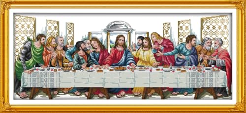 Benway Großes, vorgedrucktes Kreuzstich-Set zum Selbermachen, 11 Karat, Stickset, Nadelspitze, Wanddekoration, Geschenk für Mutter, das letzte Abendmahl (mit Aida-Stempel), 98 x 44 cm von Benway