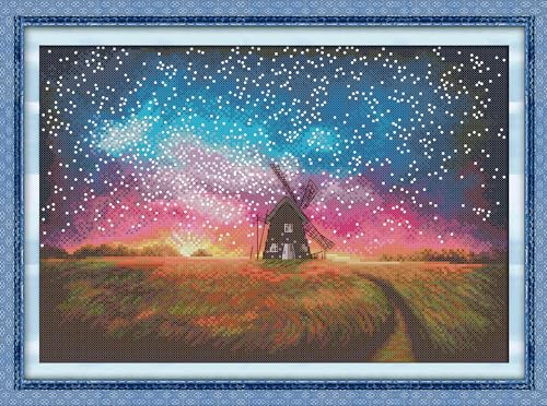 Benway Kreuzstich-Set, Kreuzstich-Set, Geschenke für Mama, Stickset, Wanddekoration, Windmühle und Sonnenuntergang, 11 Stück Benway Kreuzstich-Set, Kreuzstich-Set, Geschenke für Mama, Stickset, Wanddekoration, Windmühle und Sonnenuntergang, 11 Stück von Benway