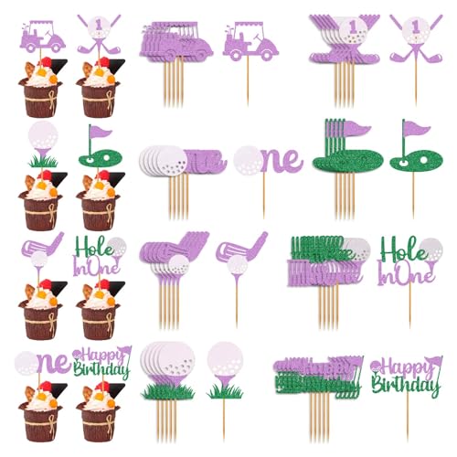 Cupcake-Topper mit Loch in einem, Golf, 1. Geburtstag, Dekoration, Golf, erster Geburtstag, Cupcake-Picks, Rosa, 48 Stück Cupcake-Topper mit Loch in einem, Golf, 1. Geburtstag, Dekoration, Golf, erster Geburtstag, Cupcake-Picks, Rosa, 48 Stück von Benytro