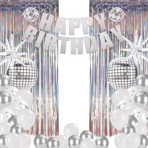 Disco-Party-Dekorationen, Luftschlangen, Luftballons, Banner, 60er-, 70er-, 80er-, Disco-Geburtstagsdekorationen, 90 x 180 cm, Lametta-Folie, Fransenvorhänge, Foto-Hintergrund für Partyzubehör Disco-Party-Dekorationen, Luftschlangen, Luftballons, Banner, 60er-, 70er-, 80er-, Disco-Geburtstagsdekorationen, 90 x 180 cm, Lametta-Folie, Fransenvorhänge, Foto-Hintergrund für Partyzubehör von Benytro