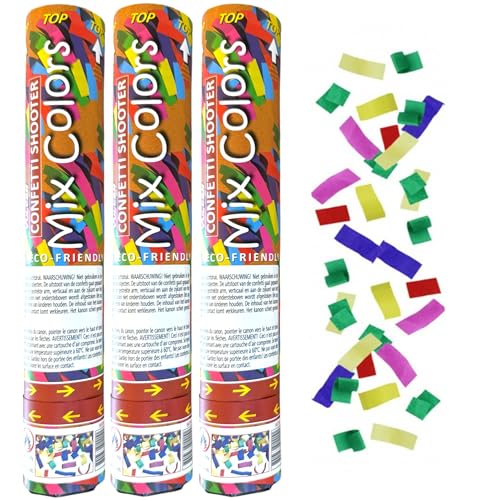 Konfetti Kanone - Party Popper - Shooter - 30cm - Mix farbiges Papier - 3 Stück von Benza