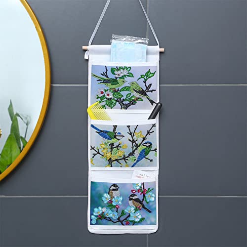 VIONNPPT 5D Diamond Painting Hängende Organizer, DIY Wand Hängen Tasche,Faltbare Hängetasche mit 3 Taschen,Handwerk Beutel für Schlafzimmer,Badezimmer,Kinderzimmer (Blau Vogel) von Benzisun