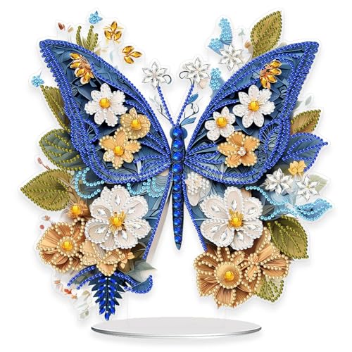 Beojonvy 5D Diamond Painting Aufsteller, DIY Diamant Painting Erwachsene, Diamond-Painting-Kinder, Diamond Paintings Set für Wohn und Bürodekoration (Schmetterling Blau) von Beojonvy