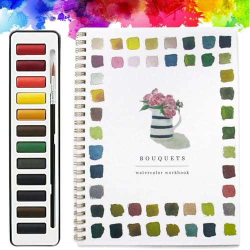 Beojonvy Watercolor Workbooks Set, Aquarell Arbeitsbuch, Wasserfarben Arbeitsmappe 22x16cm, Anfänger-freundliche Aquarell-Arbeitsmappen mit 12 Farben Aquarellfarbe Mit Pinsel für Kinder Erwachsene Beojonvy Watercolor Workbooks Set, Aquarell Arbeitsbuch, Wasserfarben Arbeitsmappe 22x16cm, Anfänger-freundliche Aquarell-Arbeitsmappen mit 12 Farben Aquarellfarbe Mit Pinsel für Kinder Erwachsene von Beojonvy